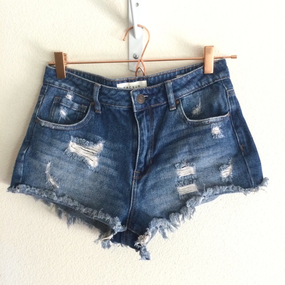 PACSUN Denim Distressed High Rise Festival Shorts Sz 27